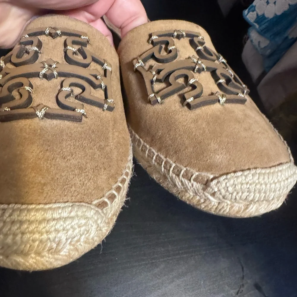 Tory Burch Beige Suede Logo Espadrille Flats